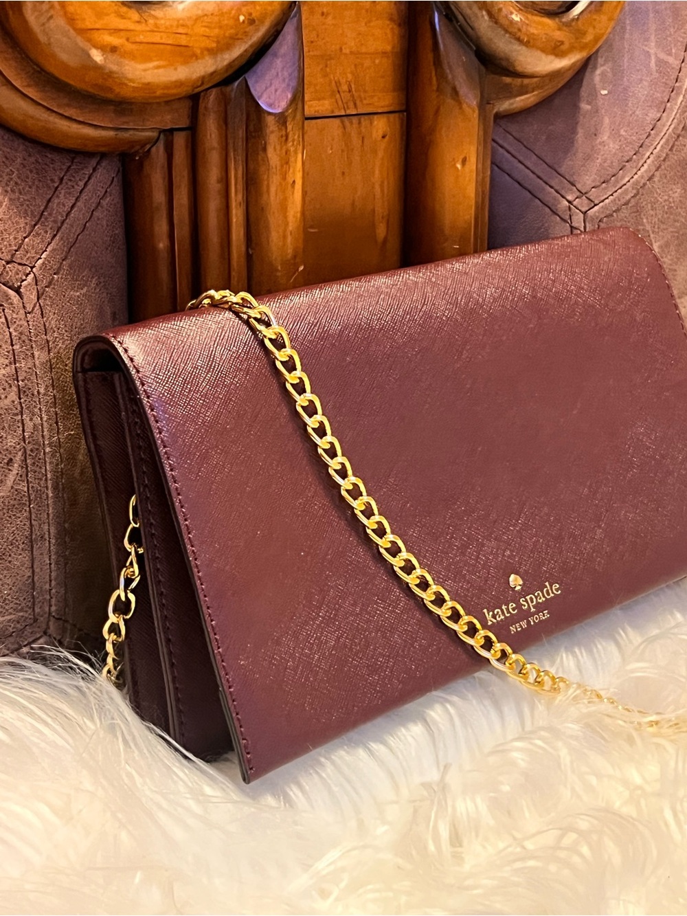 kate spade Burgundy clutch Crossbody bag chain can be  removable - Picture 3 of 13